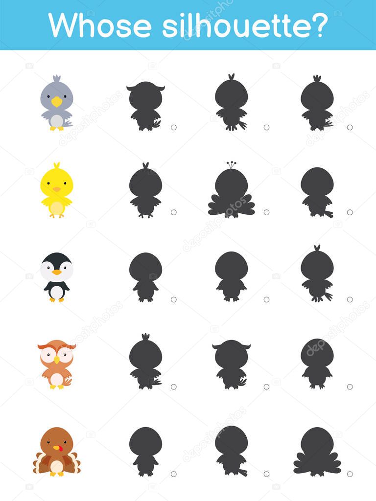 Whose Silhouette Game Template Matching Game For Children With Cute Cartoon Birds Kids Activity Page Education Developing Worksheet Logical Thinking Training Vector Stock Illustration Premium Vector In Adobe Illustrator Ai