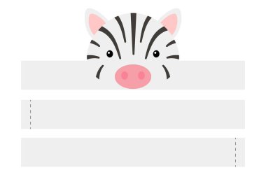 Yazdırılabilir zebra kağıt şapka. Parti tacı ölür. Doğum günü, Noel, bebek partisi için şablon kesilir. Eğlence için eğlenceli bir aksesuar. Kağıt kaplama, beyaz arka planda izole edilmiş. Yazdır, kes ve yapıştır.