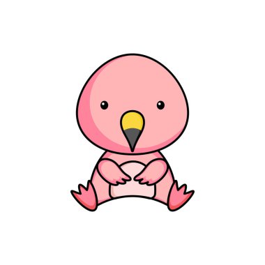 Beyaz arka planda sevimli bir flamingo ikonu. Albüm, albüm, albüm, tebrik kartı, davetiye, broşür, çıkartma, kart maskotu. Düz vektör stok illüstrasyonu.