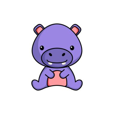 Beyaz arka planda şirin bir hipopotam simgesi. Albüm, albüm, albüm, tebrik kartı, davetiye, broşür, çıkartma, kart maskotu. Düz vektör stok illüstrasyonu.