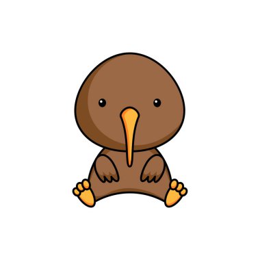 Beyaz arka planda şirin bir kivi ikonu. Albüm, albüm, albüm, tebrik kartı, davetiye, broşür, çıkartma, kart maskotu. Düz vektör stok illüstrasyonu.