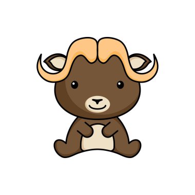 Beyaz arka planda şirin bir misk öküzü simgesi. Albüm, albüm, albüm, tebrik kartı, davetiye, broşür, çıkartma, kart maskotu. Düz vektör stok illüstrasyonu.