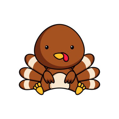 Beyaz arka planda şirin bir hindi ikonu. Albüm, albüm, albüm, tebrik kartı, davetiye, broşür, çıkartma, kart maskotu. Düz vektör stok illüstrasyonu.