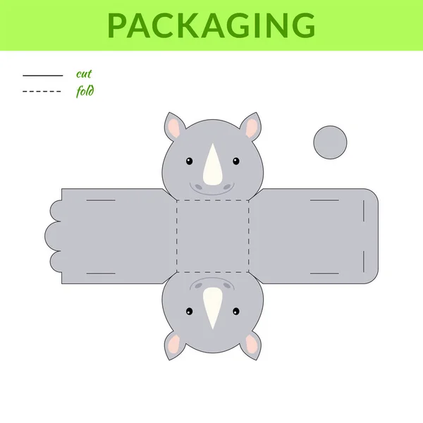 Diy派对喜欢生日的犀牛盒 小礼物 零售盒蓝图模板 矢量存量说明 — 图库矢量图片