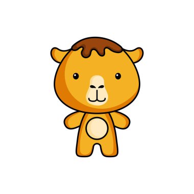 Beyaz arka planda sevimli deve logosu şablonu. Albüm, albüm, albüm, tebrik kartı, davetiye, broşür, çıkartma, kart maskotu. Vektör stok illüstrasyonu.