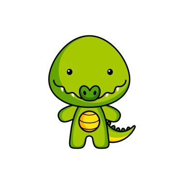 Beyaz arka planda sevimli timsah çizgi filmi logosu şablonu. Albüm, albüm, albüm, tebrik kartı, davetiye, broşür, çıkartma, kart maskotu. Vektör stok illüstrasyonu.