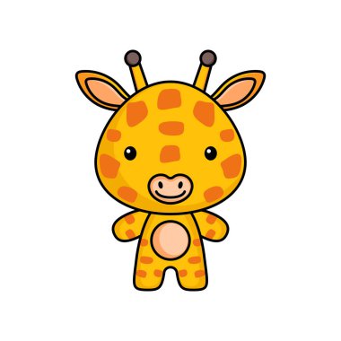 Beyaz arka planda sevimli zürafa logosu şablonu. Albüm, albüm, albüm, tebrik kartı, davetiye, broşür, çıkartma, kart maskotu. Vektör stok illüstrasyonu.