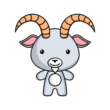 Beyaz arka planda şirin bir keçi logosu şablonu. Albüm, albüm, albüm, tebrik kartı, davetiye, broşür, çıkartma, kart maskotu. Vektör stok illüstrasyonu.