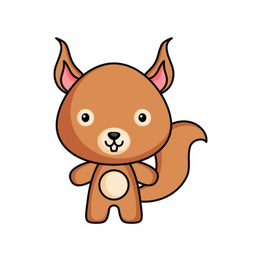 Beyaz arka planda şirin bir sincap logosu şablonu. Albüm, albüm, albüm, tebrik kartı, davetiye, broşür, çıkartma, kart maskotu. Vektör stok illüstrasyonu.