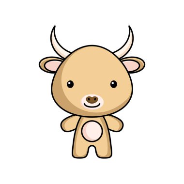 Beyaz arka planda şirin bir öküz logosu şablonu. Albüm, albüm, albüm, tebrik kartı, davetiye, broşür, çıkartma, kart maskotu. Vektör stok illüstrasyonu.