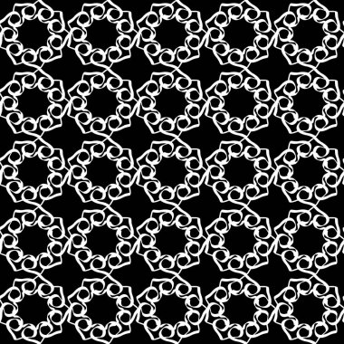 Arap süsleri ile dikişsiz oryantal desen. Siyah arka plandaki beyaz çizgiler.