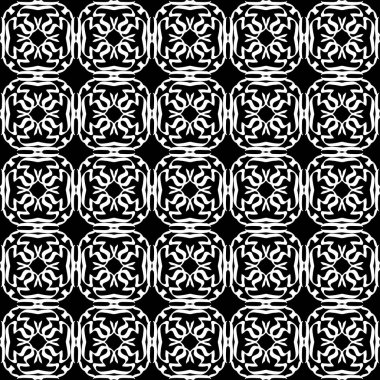 Arap süsleri ile dikişsiz oryantal desen. Siyah arka plandaki beyaz çizgiler.