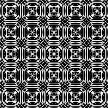 Arap süsleri ile dikişsiz oryantal desen. Siyah arka plandaki beyaz çizgiler.