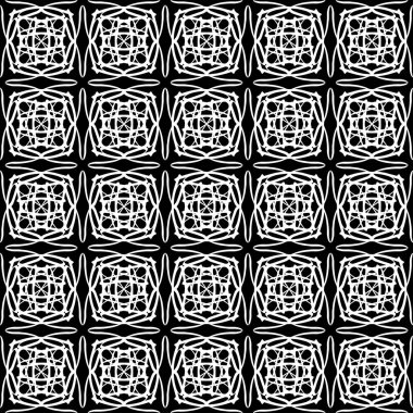 Arap süsleri ile dikişsiz oryantal desen. Siyah arka plandaki beyaz çizgiler.