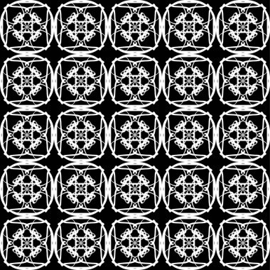 Arap süsleri ile dikişsiz oryantal desen. Siyah arka plandaki beyaz çizgiler.