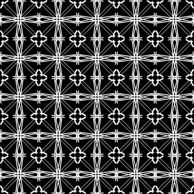 Arap süsleri ile dikişsiz oryantal desen. Siyah arka plandaki beyaz çizgiler.