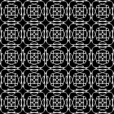 Arap süsleri ile dikişsiz oryantal desen. Siyah arka plandaki beyaz çizgiler.