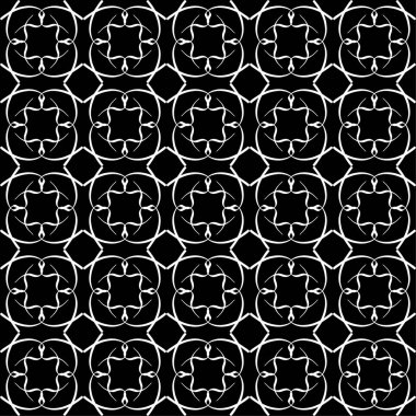 Arap süsleri ile dikişsiz oryantal desen. Siyah arka plandaki beyaz çizgiler.