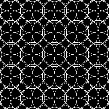 Arap süsleri ile dikişsiz oryantal desen. Siyah arka plandaki beyaz çizgiler.