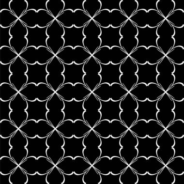 Arap süsleri ile dikişsiz oryantal desen. Siyah arka plandaki beyaz çizgiler.