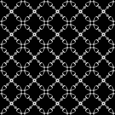 Arap süsleri ile dikişsiz oryantal desen. Siyah arka plandaki beyaz çizgiler.