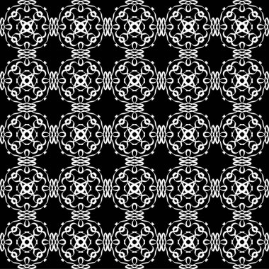 Arap süsleri ile dikişsiz oryantal desen. Siyah arka plandaki beyaz çizgiler.