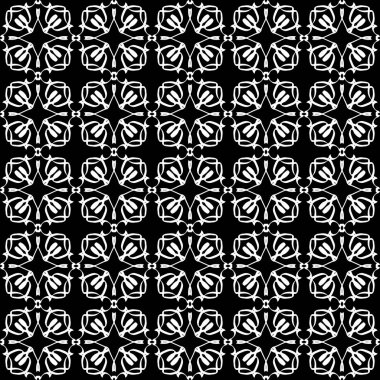 Arap süsleri ile dikişsiz oryantal desen. Siyah arka plandaki beyaz çizgiler.