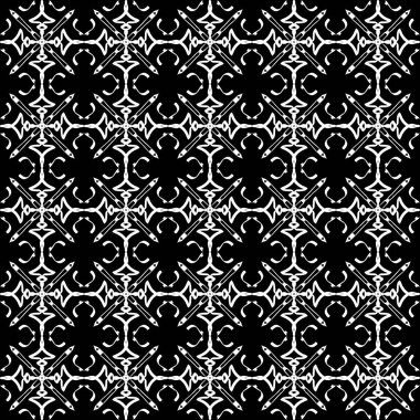 Arap süsleri ile dikişsiz oryantal desen. Siyah arka plandaki beyaz çizgiler.