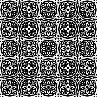 Arap süsleri ile dikişsiz oryantal desen. Siyah arka plandaki beyaz çizgiler.