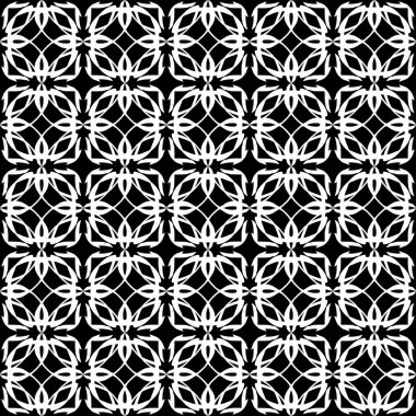 Arap süsleri ile dikişsiz oryantal desen. Siyah arka plandaki beyaz çizgiler.