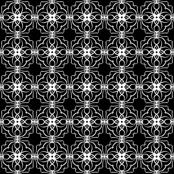 Arap süsleri ile dikişsiz oryantal desen. Siyah arka plandaki beyaz çizgiler.