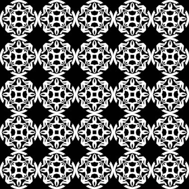 Arap süsleri ile dikişsiz oryantal desen. Siyah arka plandaki beyaz çizgiler.