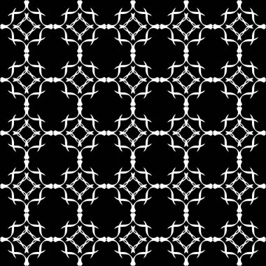 Arap süsleri ile dikişsiz oryantal desen. Siyah arka plandaki beyaz çizgiler.