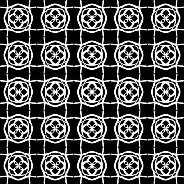 Arap süsleri ile dikişsiz oryantal desen. Siyah arka plandaki beyaz çizgiler.