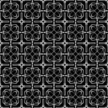 Arap süsleri ile dikişsiz oryantal desen. Siyah arka plandaki beyaz çizgiler.