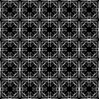 Arap süsleri ile dikişsiz oryantal desen. Siyah arka plandaki beyaz çizgiler.