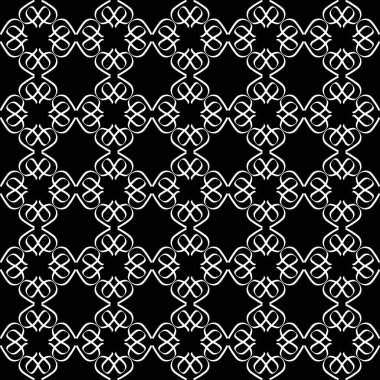 Arap süsleri ile dikişsiz oryantal desen. Siyah arka plandaki beyaz çizgiler.