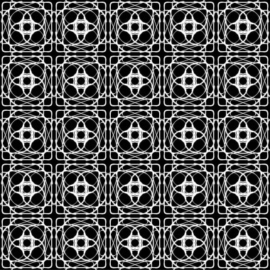 Arap süsleri ile dikişsiz oryantal desen. Siyah arka plandaki beyaz çizgiler.