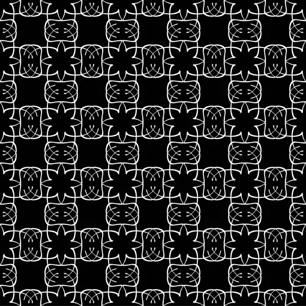 Arap süsleri ile dikişsiz oryantal desen. Siyah arka plandaki beyaz çizgiler.