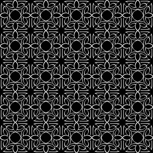 Arap süsleri ile dikişsiz oryantal desen. Siyah arka plandaki beyaz çizgiler.