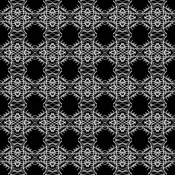 Arap süsleri ile dikişsiz oryantal desen. Siyah arka plandaki beyaz çizgiler.