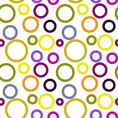 Kusursuz desen. Beyaz arka plan üzerinde çok renkli daireler.