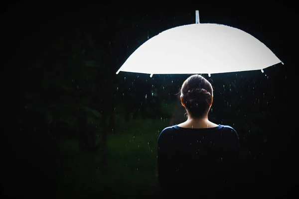 Belle Femme Avec Parapluie Jour Pluie — Photo