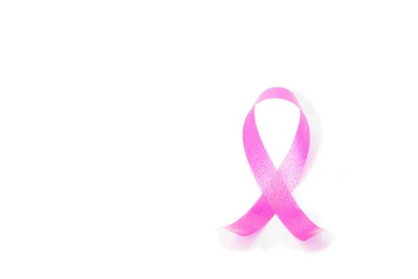 Różowa Wstążka Białe Tło Cieniem Symbol Krajowego Miesiąca Świadomości Raka — Zdjęcie stockowe