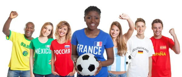 Tifosa Francese Calcio Femminile Con Palla Tifosi Provenienti Altri Paesi — Foto Stock