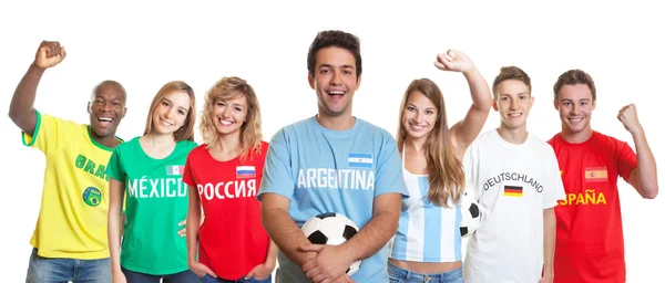 Amante Del Fútbol Argentino Riéndose Con Pelota Aficionados Otros Países — Foto de Stock