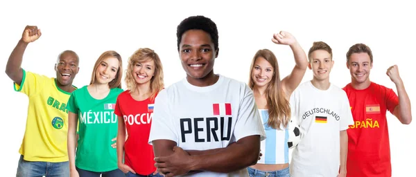 Fotboll Supporter Från Peru Med Fans Från Andra Länder Isolerade — Stockfoto