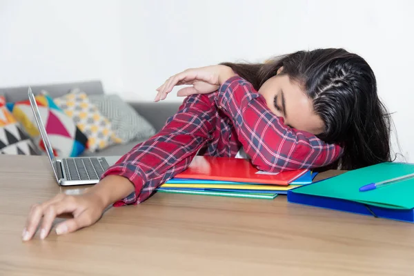 Lata Teenage Skolflicka Skrivbord Hemma Skrivbord — Stockfoto