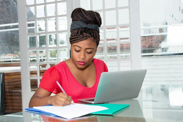 African american woman working at desk at desk at home