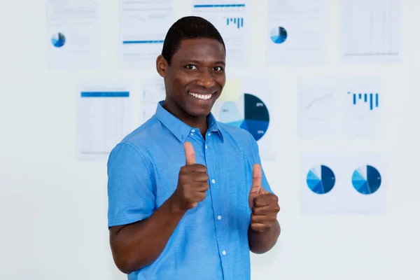 African American Businessman Showing Thumbs Office Company — Stock Photo, Image